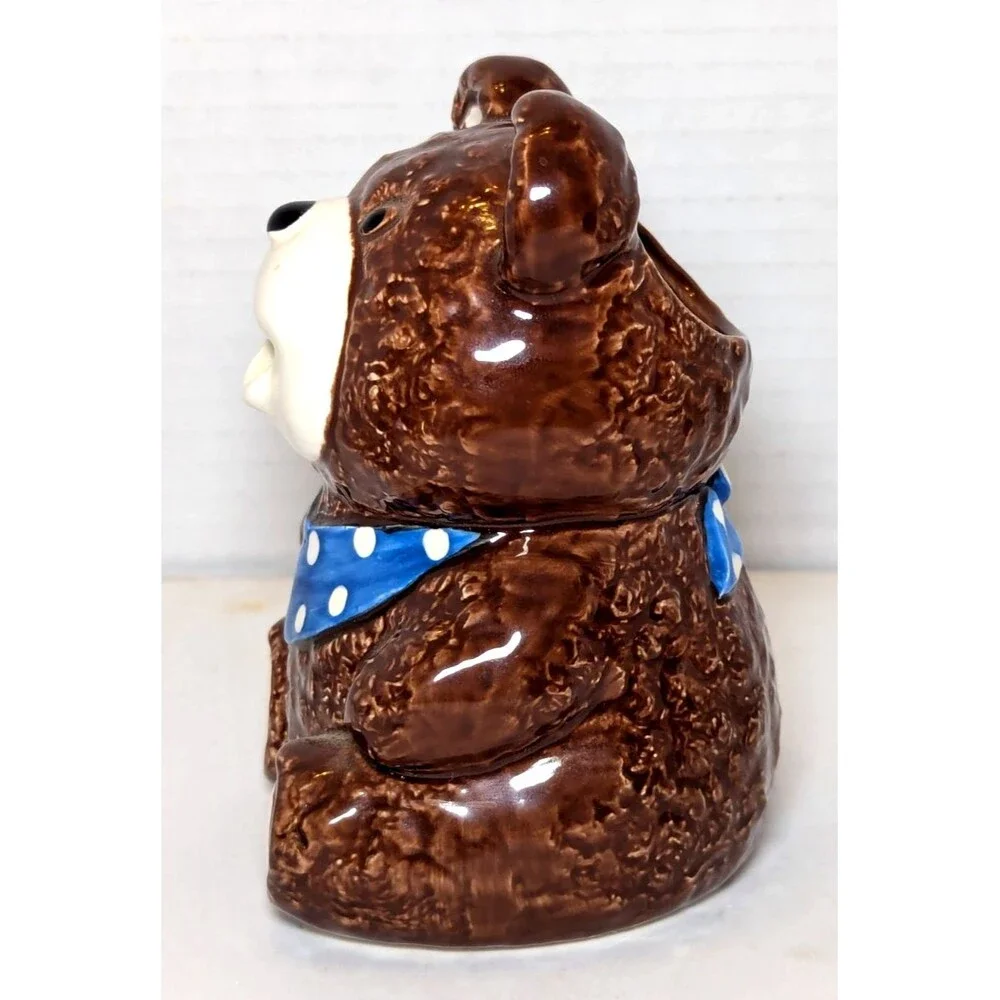 Otagiri Bear Creamer Vintage 1983 Japan Ceramic Brown Blue Polka Dot Bandana 5x3